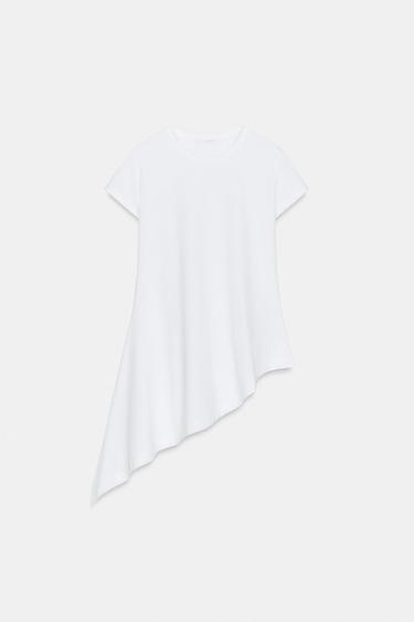 ASYMMETRIC SHORT SLEEVE T-SHIRT - White by Zara