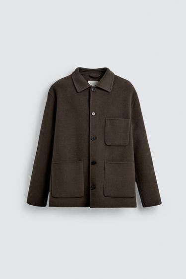 OVERSHIRT AUS WOLLE MIT TASCHEN - Braun von Zara