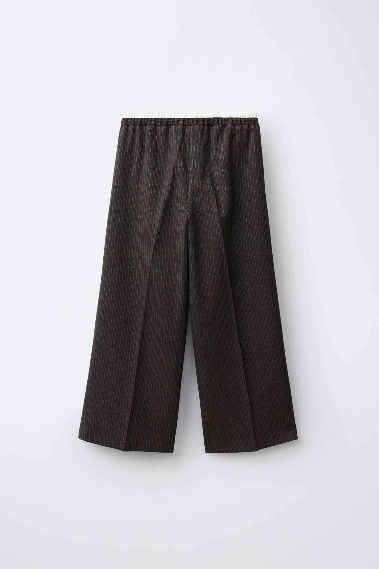 STRIPED WIDE-LEG PANTS WITH DOUBLE WAISTBAND — Dark gray