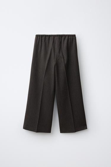 STRIPED WIDE-LEG PANTS WITH DOUBLE WAISTBAND — Dark gray 2