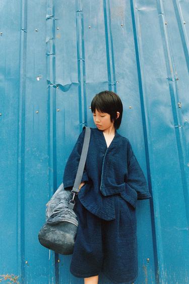 Zara PLEATED DENIM SHORTS X FANGLU LIN - Blue - Image 0