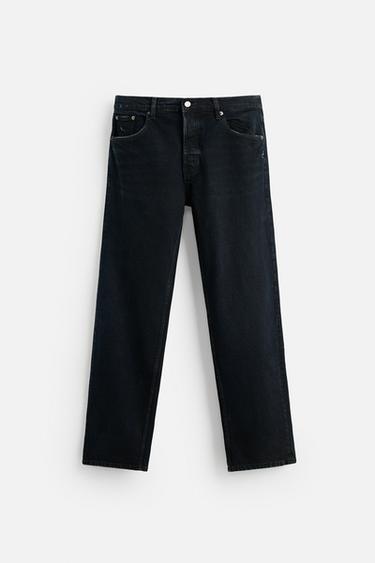 STRAIGHT-LEG WAXED JEANS - Blue by Zara