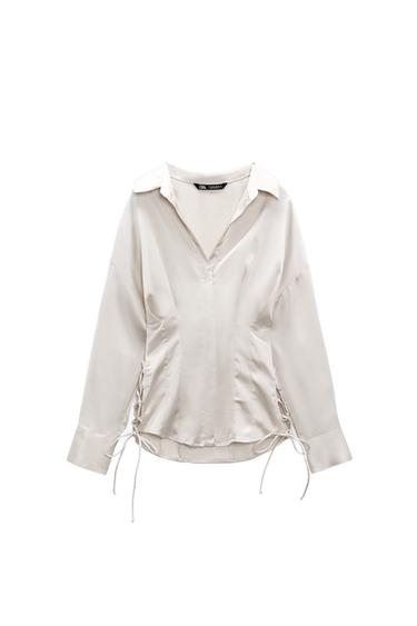 TAILORED SATIN SHIRT WITH DRAWSTRINGS