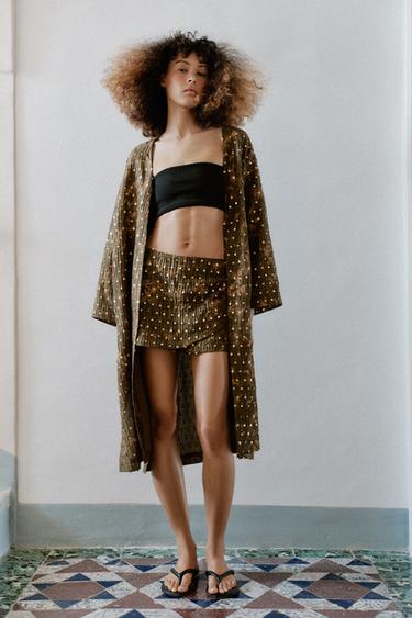 CHAQUETA LARGA KIMONO LENTEJUELAS - kaki oscuro de Zara