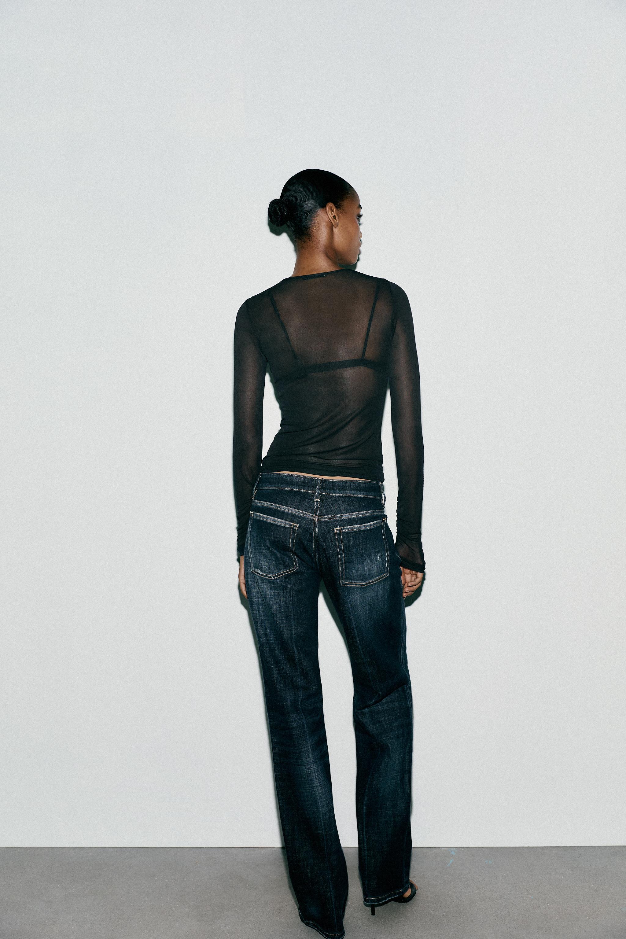 SEMI-SHEER RUCHED T-SHIRT - Black | ZARA United States