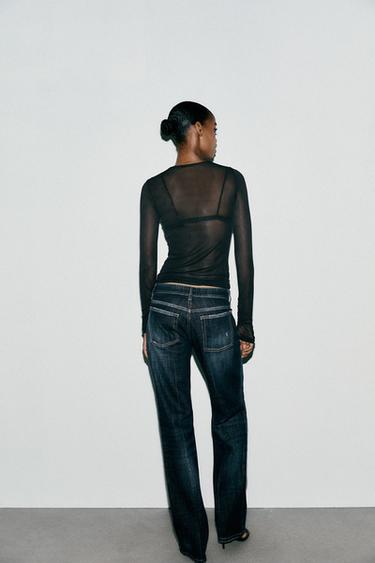 SEMI-SHEER GATHERED T-SHIRT - Black by Zara - Image 3