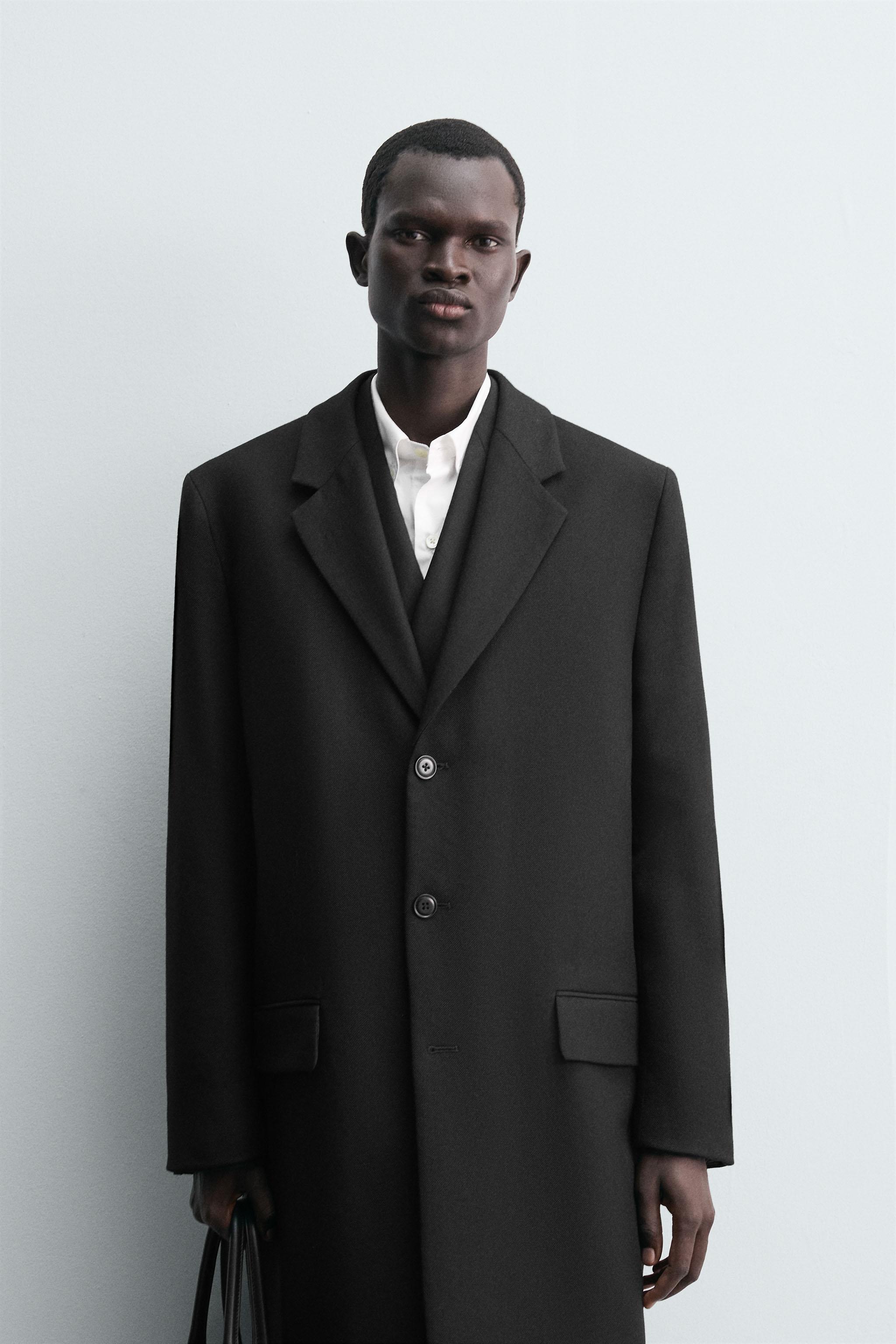 【希少・美品】Zara man トレンチコート　ウール　黒Mサイズ　刻印ボタン 希少・美品】Zara man トレンチコート ウール 黒Mサイズ 刻印