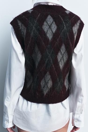 DIAMOND KNIT JUMPER VEST - Purple by Zara - Image 3