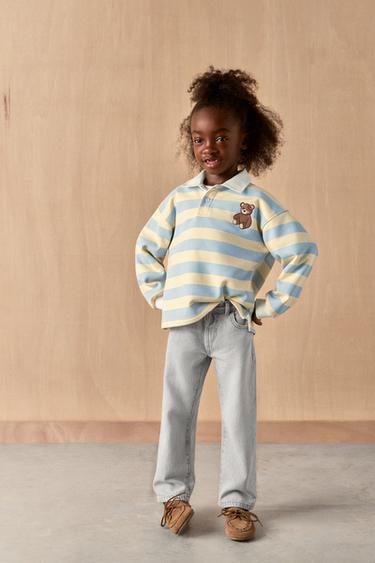 STRIPED EMBROIDERED BEAR POLO SHIRT - Sky blue by Zara