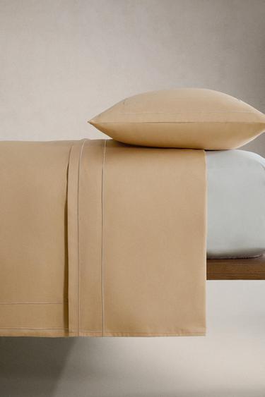 SATEEN FLAT SHEET WITH DOUBLE TRIM - Beige by Zara - Image 2