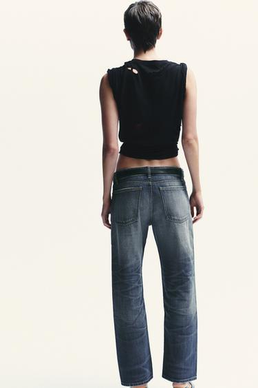 TRF MID-WAIST CROP STRAIGHT LEG JEANS - Navy blue by Zara - Image 6