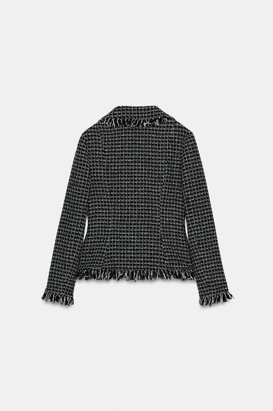 BLAZER STRUCTURÉE EFFILOCHÉE - Noir / Blanc de Zara - Image 7