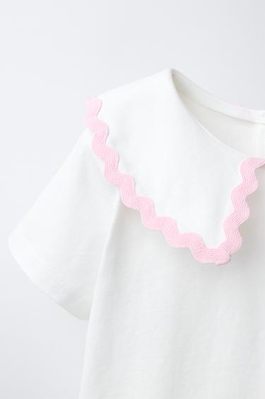 T-SHIRT WITH PETER PAN COLLAR AND WAVY APPLIQUÉ - Oyster-white by Zara - Image 2