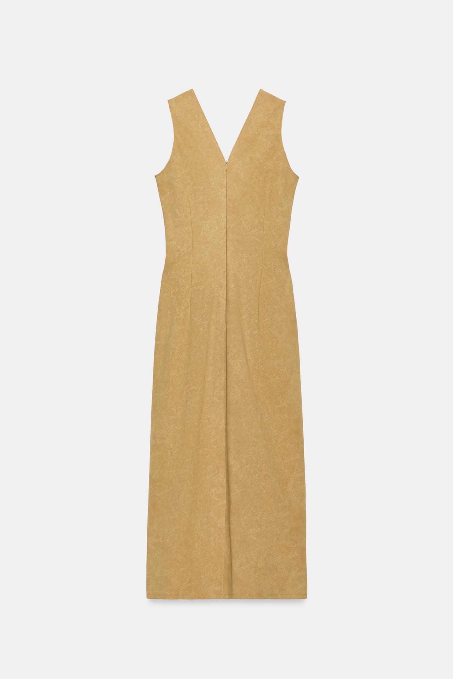 Женское платье Zara MIDI Suede Effect, цвет: Верблюжий — фото 9