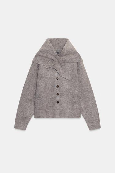 Zara SCARF KNIT CARDIGAN - Taupe gray