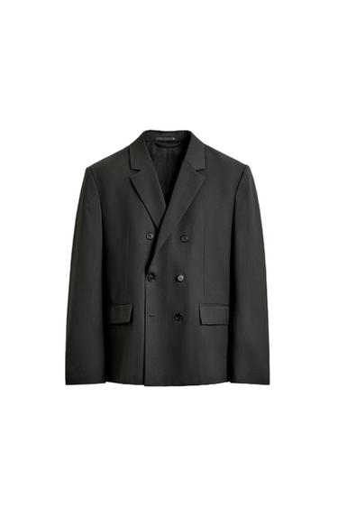 BLAZER CRUZADA TRAJE CON LANA - Gris oscuro de Zara