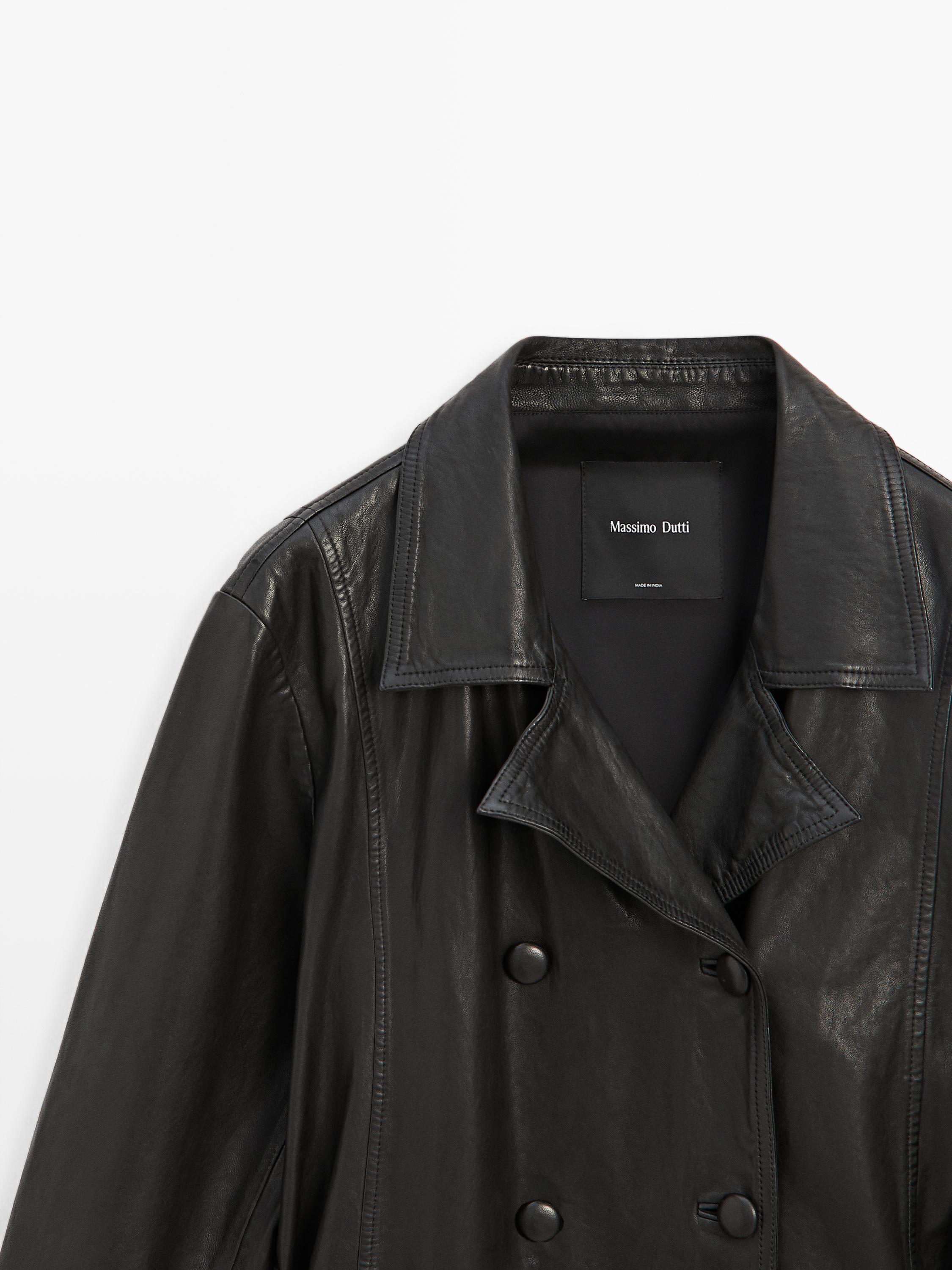 Nappa leather jacket with belt detail