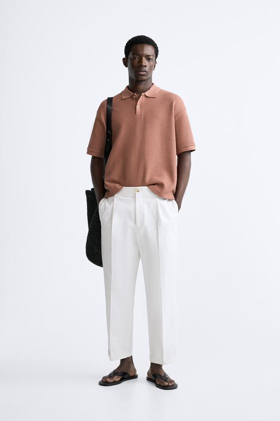 TEXTURED POLO SHIRT WITH RIBBED TRIMS - Terracotta | ZARA Singapore