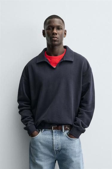 COTTON POLO SWEATSHIRT - Navy blue by Zara