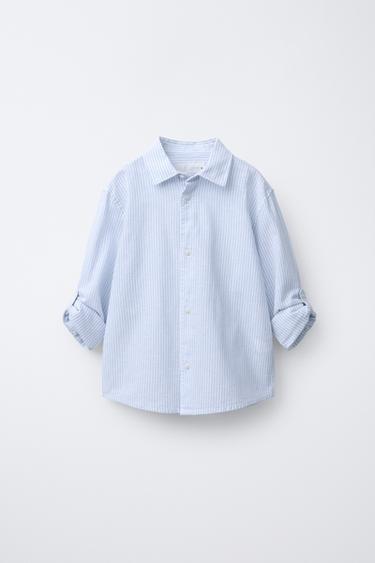 STRIPED COTTON AND LINEN SHIRT - Blue by Zara