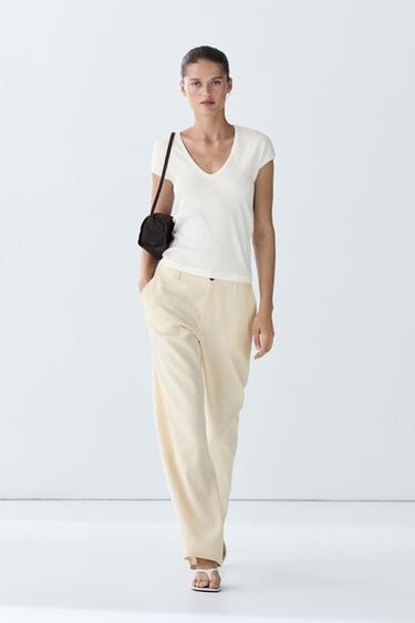 Zara V-neck T-shirt - Oyster-white - Image 0