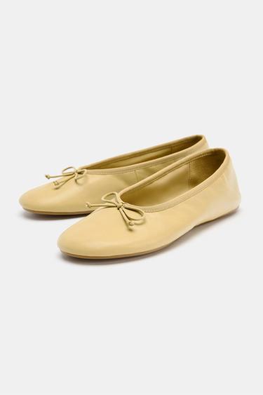 LEATHER BALLET FLATS WITH BOW - SAND/BROWN by Zara - Image 3