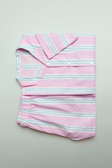 6-14 AÑOS/ PIJAMA CAMISA Y BERMUDA RAYAS - Rosa de Zara