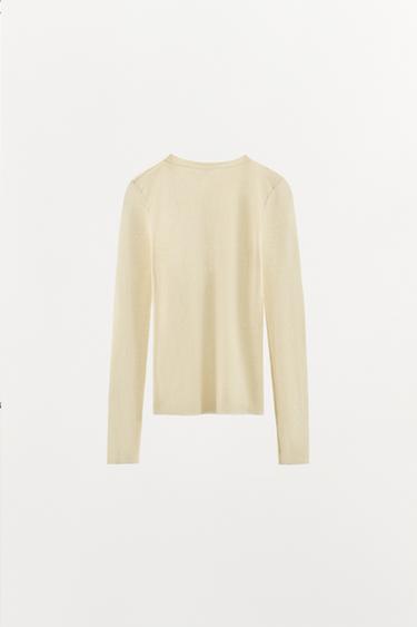 T-SHIRT AVEC COTON ET BOUTONS - Écru de Zara - Image 5