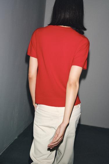 PULL 100 % CACHEMIRE MANCHES COURTES - Rouge de Zara - Image 2