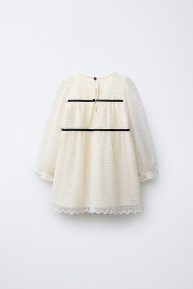 ROBE EN TULLE BRODÉE AVEC LACETS - Écru de Zara - Image 1