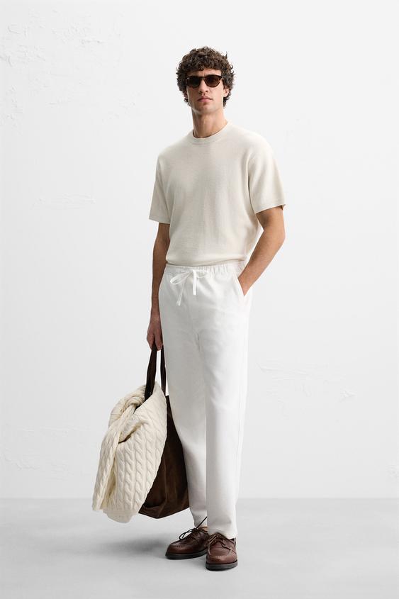 COMFORT FIT JOGGER WAIST TROUSERS Oyster-white ZARA United Kingdom