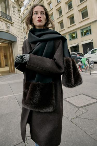 BUFANDA LISA CON LANA EFECTO PELO - Negro de Zara