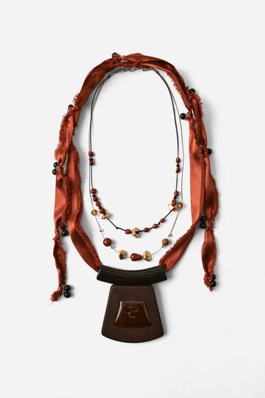 SADA 2 NÁHRDELNÍKŮ TKANINA KÁMEN KORÁLKY - Hnědá od Zara