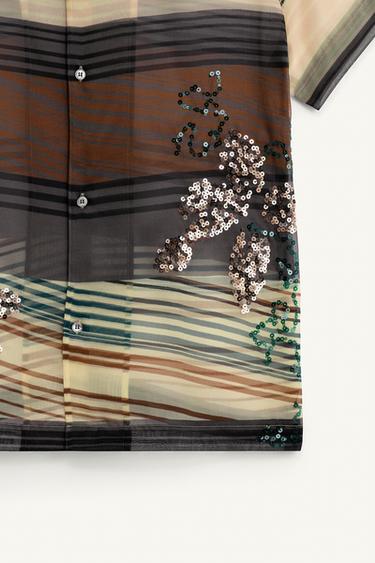 CHEMISE EN ORGANZA 100% SOIE PAILLETTES - Vert / Bleu de Zara - Image 6