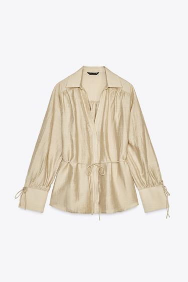SHIRT WITH TIE CUFFS - camel by Zara - Image 0