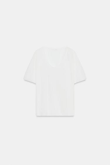 CAMISETA LISA MANGA CORTA - Blanco roto de Zara - Imagen 0
