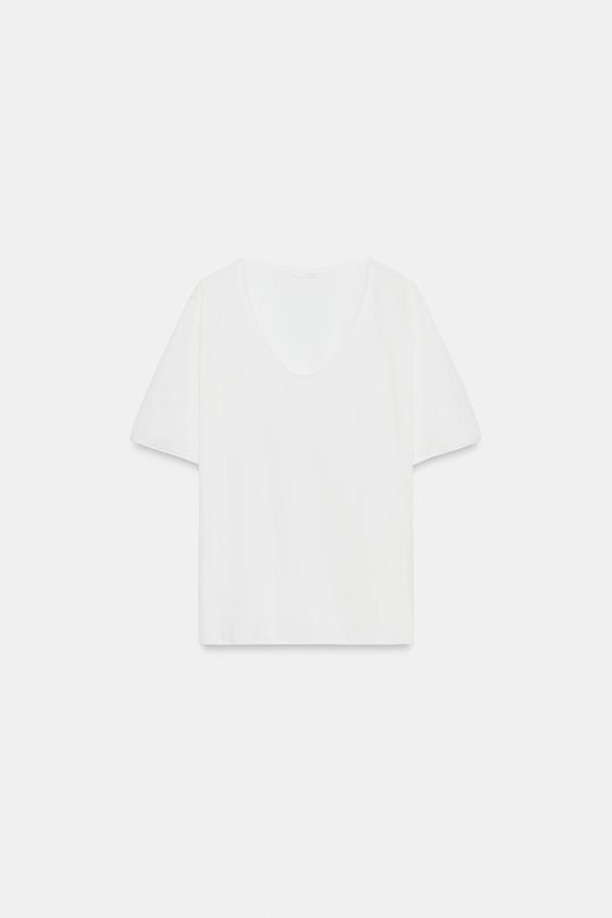 CAMISETA LISA MANGA CORTA - Blanco roto de Zara - Imagen 0