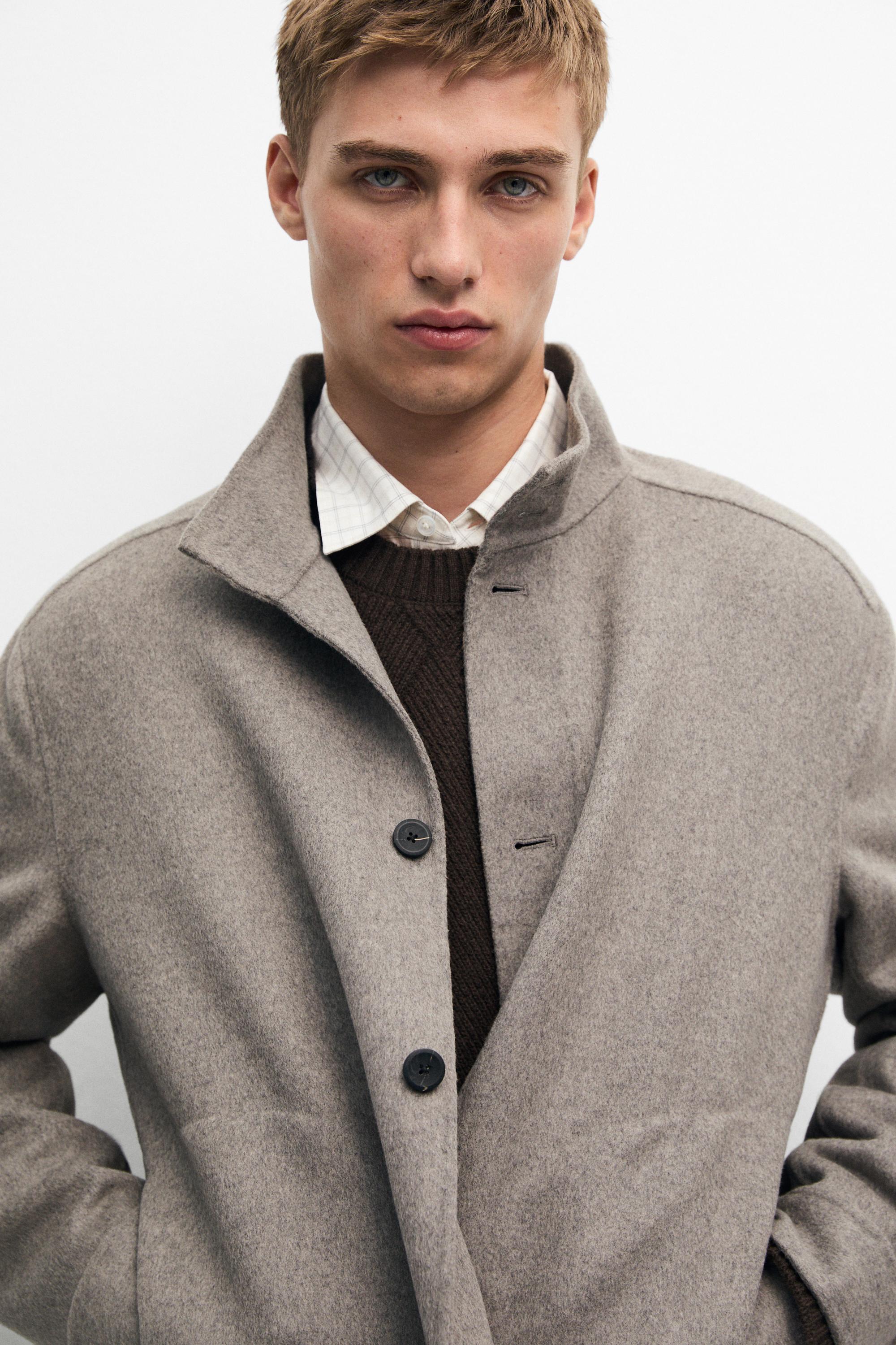 Wool blend high neck double fabric jacket — Mink