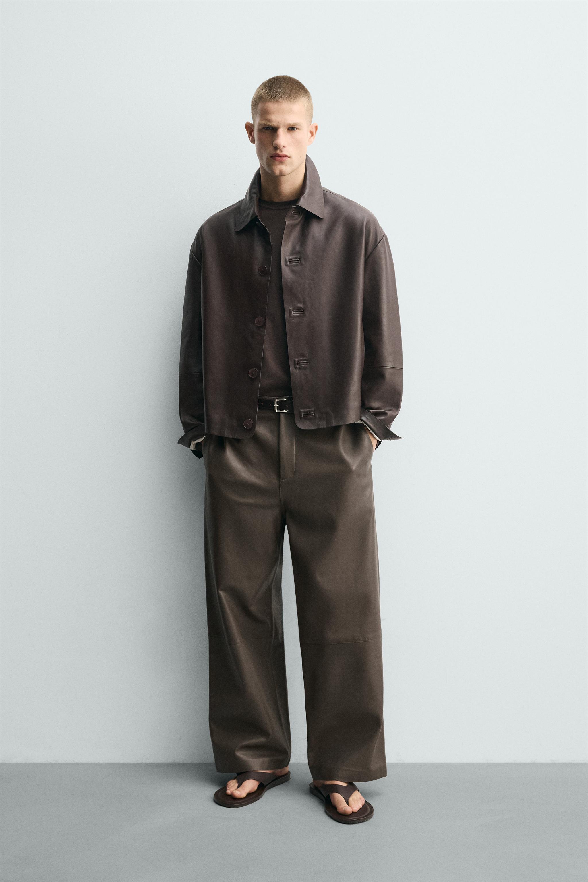 バルーンフィット レザーパンツ - ブラウン | ZARA Japan / 日本