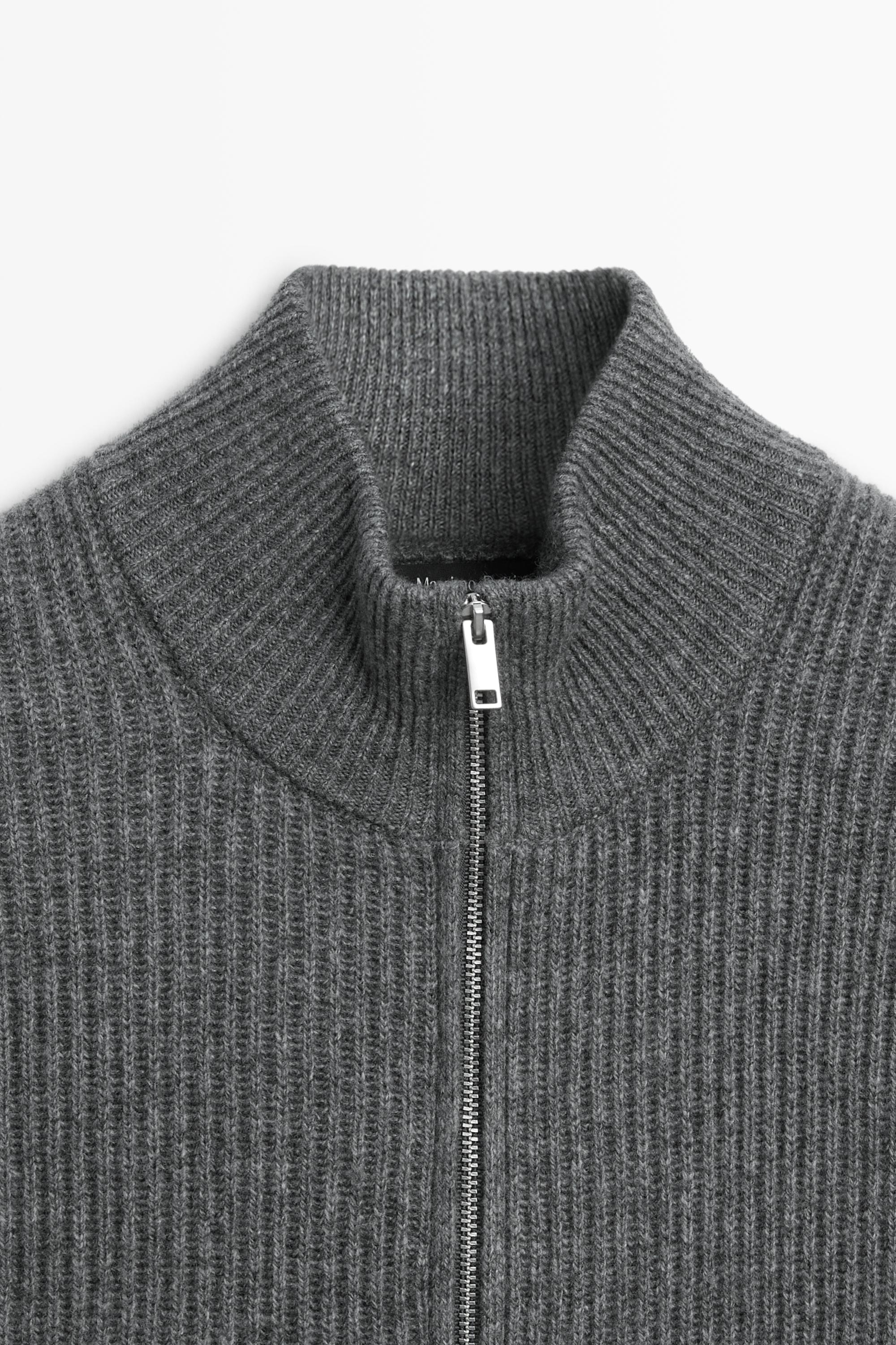 Wool zip-up knit cardigan