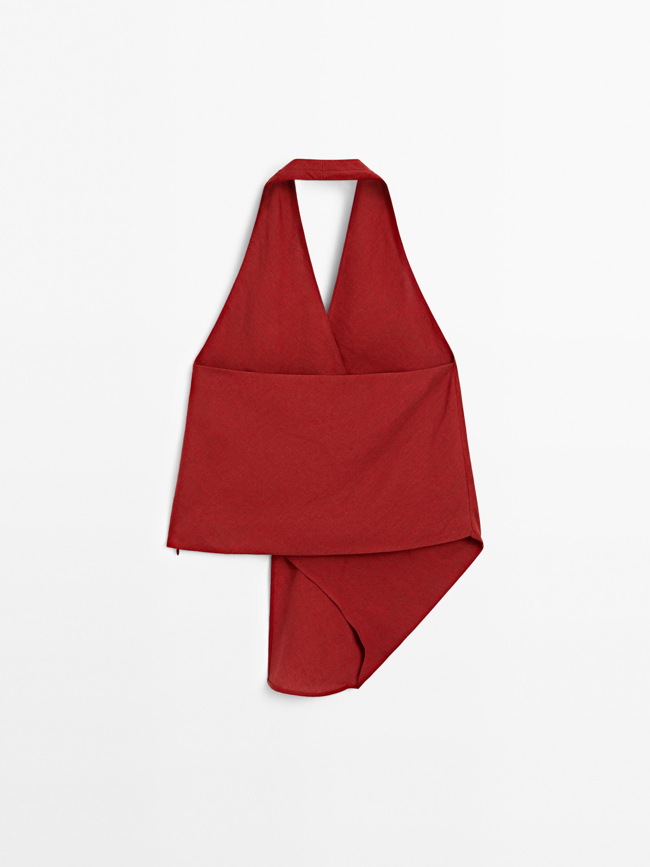 Linen halter top with low-cut back