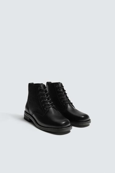 LIMITED EDITION LEATHER LACE-UP BOOTS - Black by Zara