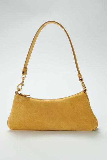 Zara SPLIT LEATHER SHOULDER BAG - Mustard Yellow