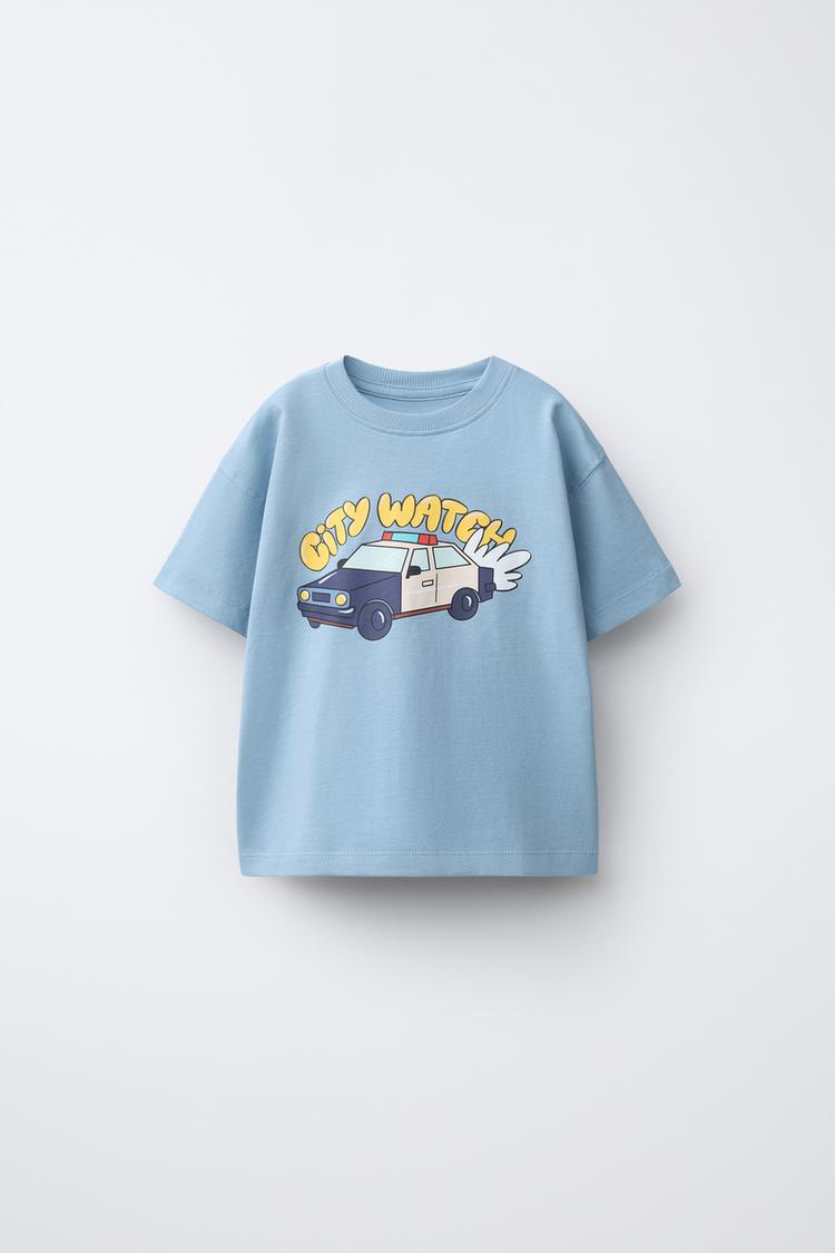 VEHICLE PRINT T-SHIRT — Dusty blue