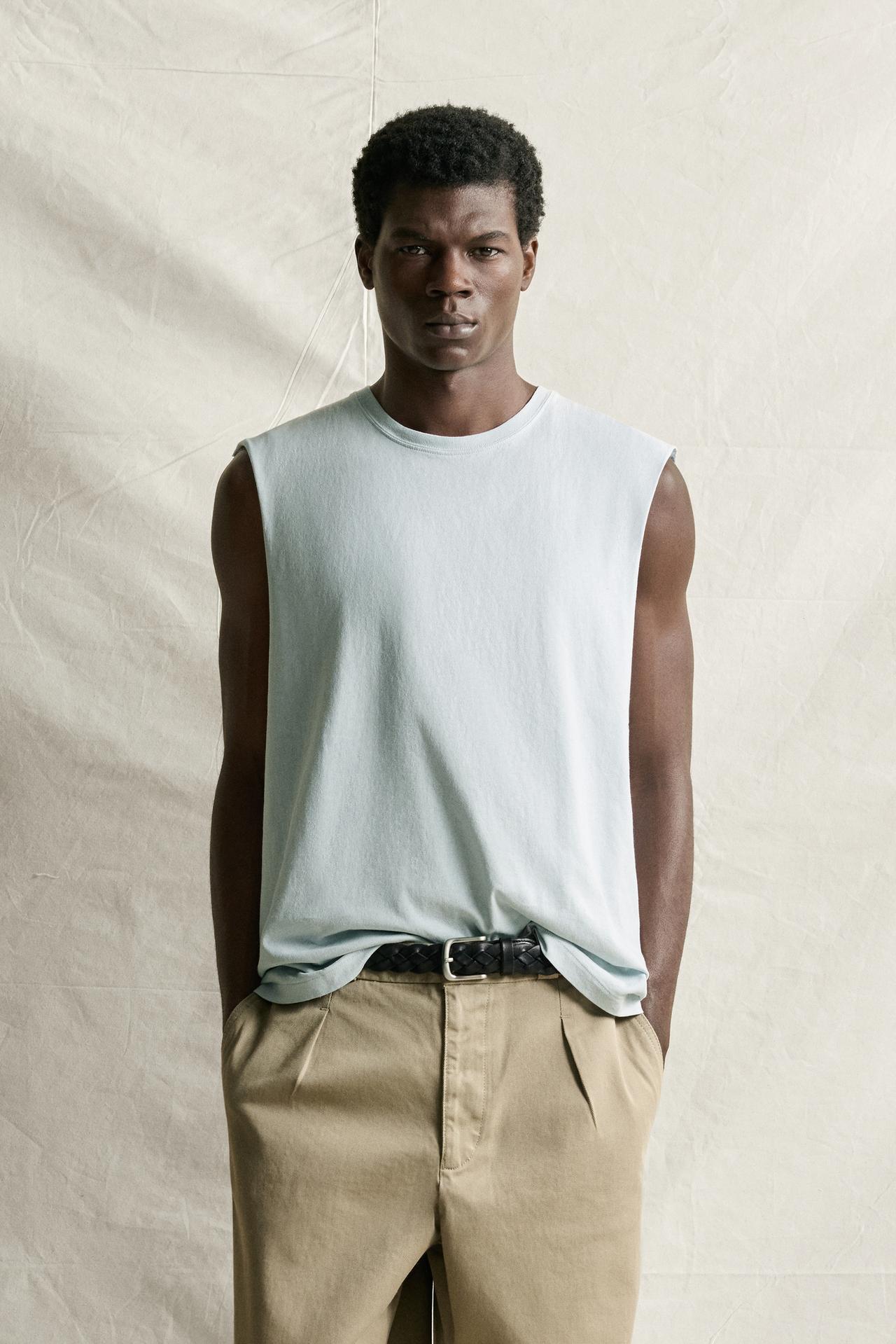LIGHTWEIGHT RELAXED FIT TANK TOP — Light sky blue