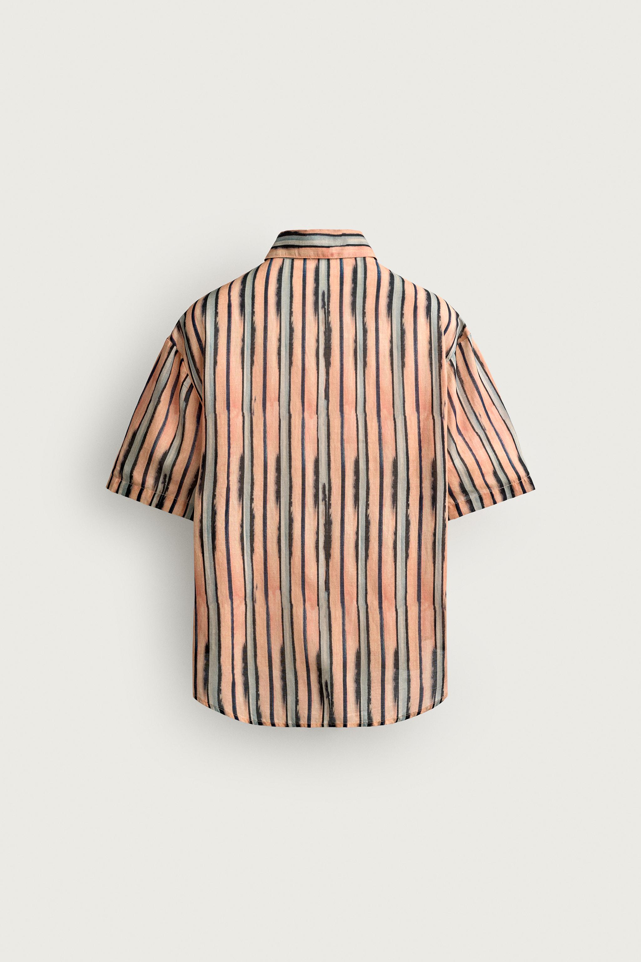 Мужские рубашки Zara COTTON-VISCOSE STRIPED SHIRT — фото 8