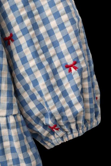 CHECKED DRESS WITH EMBROIDERED BOWS - Blue by Zara