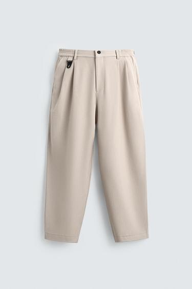 Zara PLEATED WIDE FIT PANTS - Beige