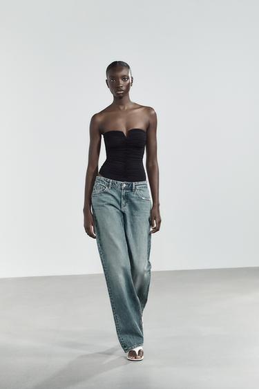 RUFFLED POLYAMIDE BANDEAU BODYSUIT - Black by Zara