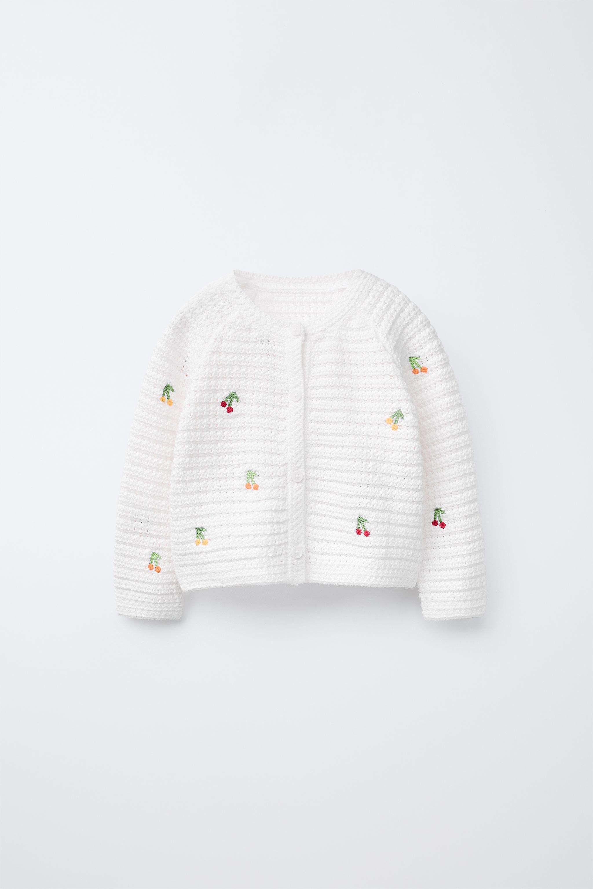 CASACO DE TRICÔ COM CEREJAS Branco ZARA Brasil